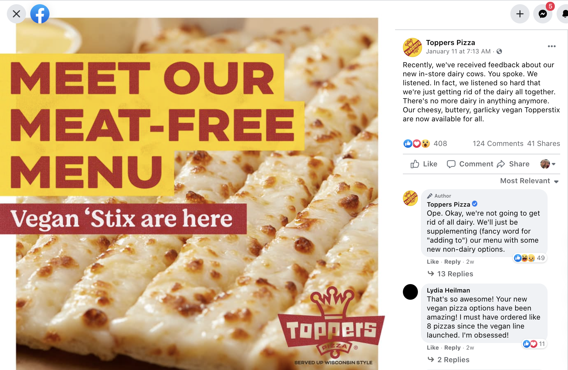 Toppers menu innovation example